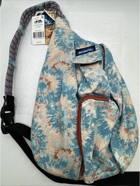 KAVU Mini Rope Sling Bag 16” Ink Burst Pattern Tie-Dye Effect Blues & Browns NEW